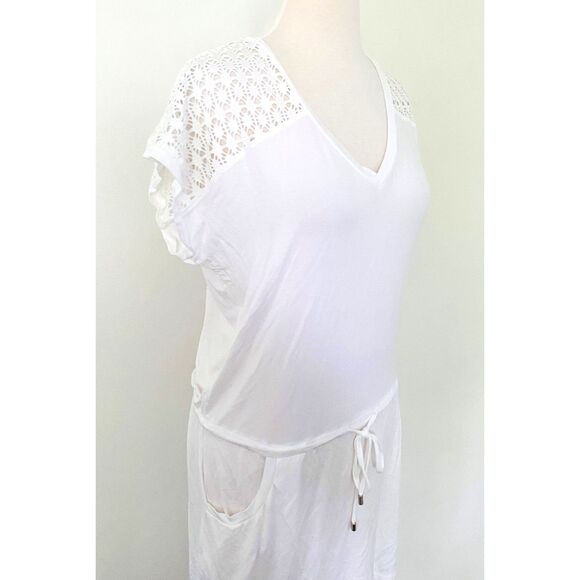 Calvin Klein Womens Crochet Shoulder Tunic Cover Up Drawstring Dress Sz S/M - Picture 6 of 8